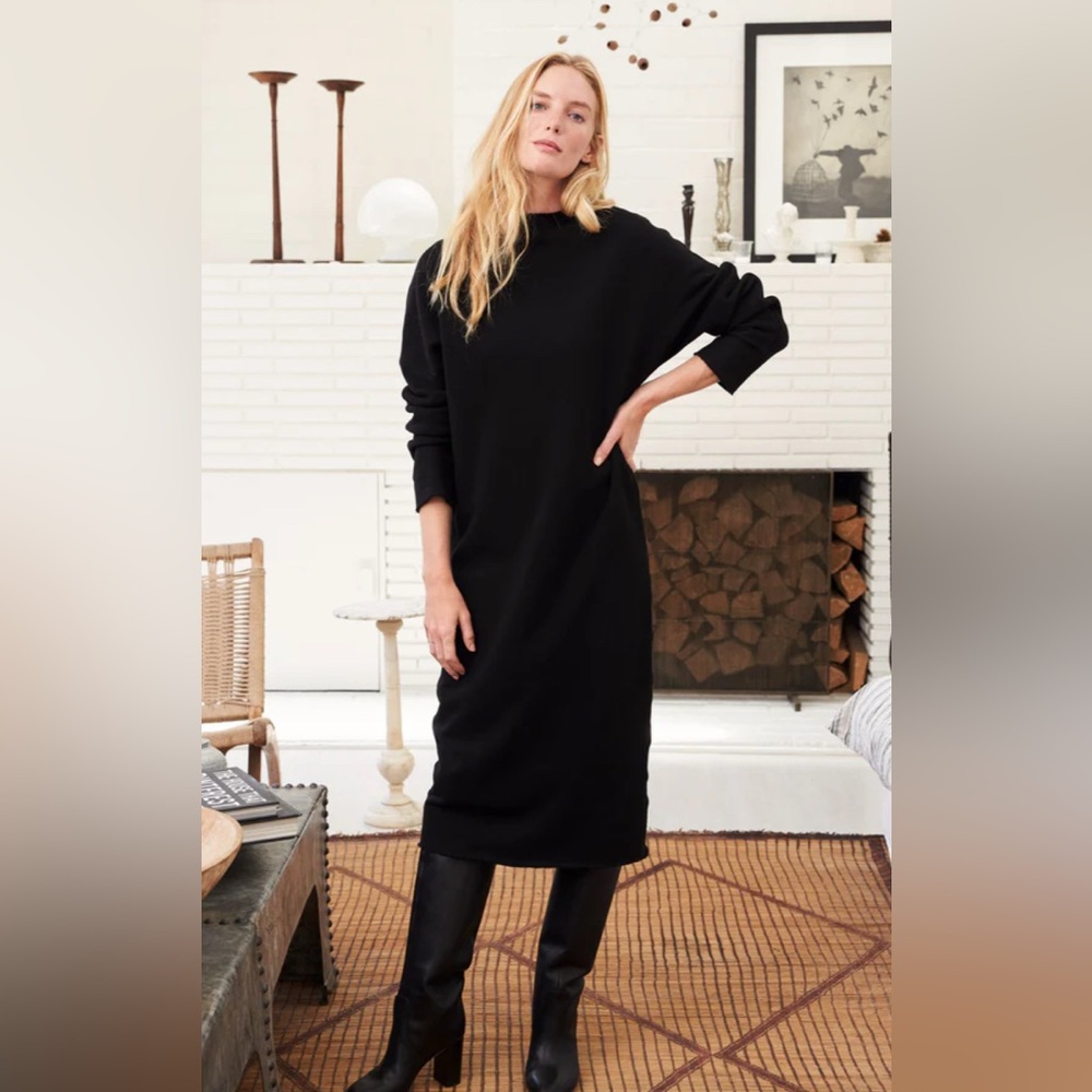 Frank‎ & Eileen $298 Isabelle Triple Fleece Black Midi Sweater Dress Fall